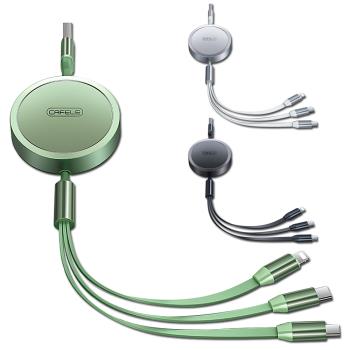 AFELE 三合一伸縮充電線 傳輸線 Apple Lightning&Micro&Type C USB接頭 適用平板電腦 手機 線長約120公分