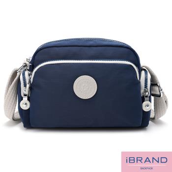 iBrand 輕盈防潑水多口袋撞色側斜背包-寶藍色 MDS-8666