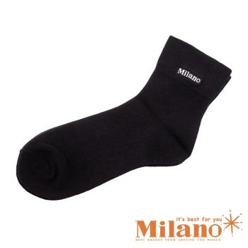 Milano 電繡LOGO純棉紳士襪-黑色