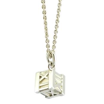 TIFFANY 羅馬刻字立體方形墜飾925純銀項鍊