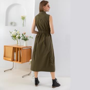 【Qiruo 奇若】專櫃橄欖綠無袖洋裝2062F 腰間束口休閒款式