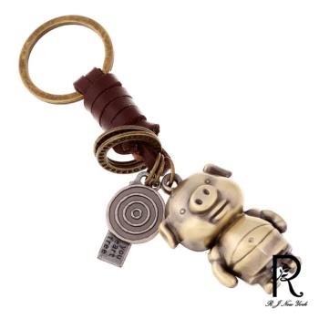           【RJ New York】復古銅色小豬真牛皮創意鑰匙圈(棕色)                  