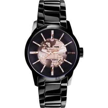 RELAX TIME RT62系列 人動電能地球腕錶-玫塊金x黑/45mm (RT-62K-2)