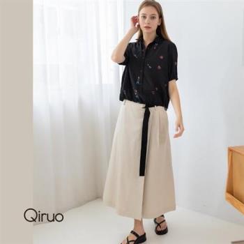 【Qiruo 奇若】春夏專櫃卡色A字長裙8152B 腰帶時尚設計