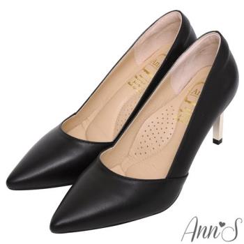 Ann’S嚮往的女人味-性感弧線柔軟小羊皮電鍍細跟尖頭高跟鞋-黑