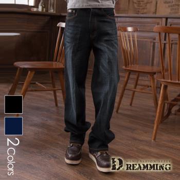 【Dreamming】加大尺碼 美版質感刷色彈力中直筒牛仔褲(共二色)
