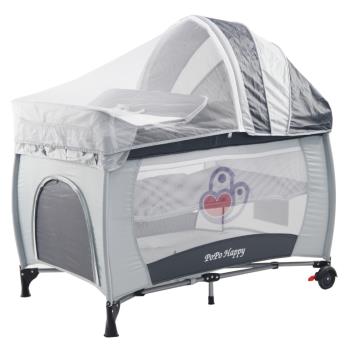 POPO 雙層安全嬰兒床(具遊戲功能)(淺灰色)附贈尿布台、遮光罩與蚊帳