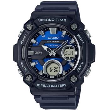 CASIO 卡西歐 10年電力 冒險精神 計時雙顯錶-黑x藍 (AEQ-120W-2AV)