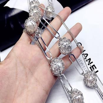 【Emi艾迷】韓國華奢華風采時尚珍珠雙層毛衣鍊長項鍊