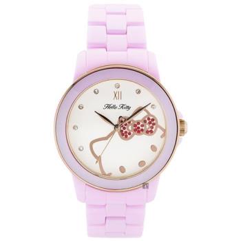 HELLO KITTY 凱蒂貓 粉紅甜心陶瓷手錶-白x粉/36mm (LK673LPWI)