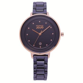 NATURALLY JOJO 鎂光燈焦點時尚陶瓷優質腕錶-黑+玫瑰金-JO96926-88R