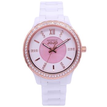 NATURALLY JOJO 華麗宣誓晶鑽時尚優質腕錶-白+玫瑰金-JO96933-80R