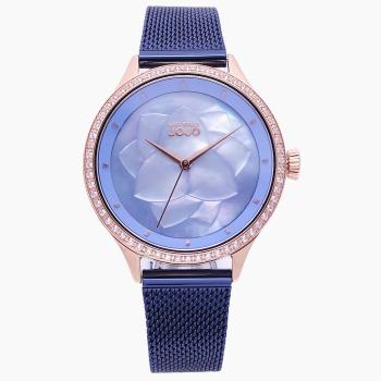 NATURALLY JOJO 綻放花朵時尚米蘭風格腕錶-藍+玫瑰金-JO96985-55R