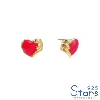 【925 STARS】純銀925復古愛心羽毛造型耳環 造型耳環 