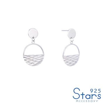 【925 STARS】純銀925素銀車花幾何半圓縷空造型耳環 造型耳環