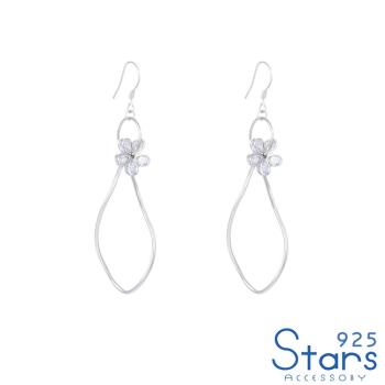 【925 STARS】純銀925閃耀鋯石花朵幾何銀線造型耳環 造型耳環 