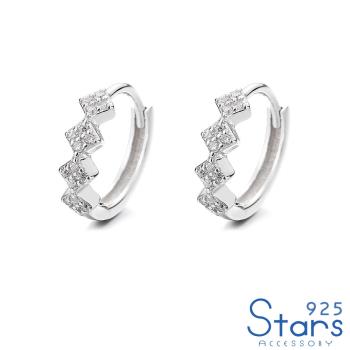【925 STARS】純銀925微鑲美鑽菱格方塊造型耳扣 造型耳環 美鑽耳扣  (2款任選) 