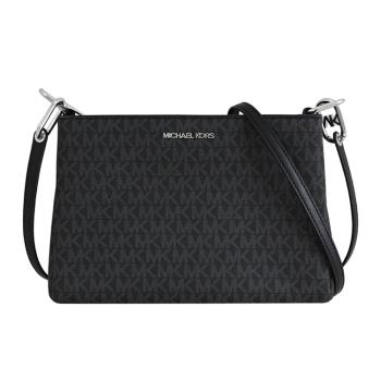 MICHAEL KORS TRISHA 經典印花LOGO三層斜背包.黑灰