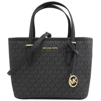 MICHAEL KORS JET SET TRAVEL 印花手提兩用包.黑灰