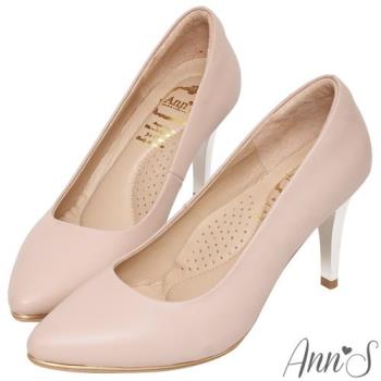 Ann’S優雅韻味-頂級小羊皮夾心電鍍銀跟尖頭鞋-粉