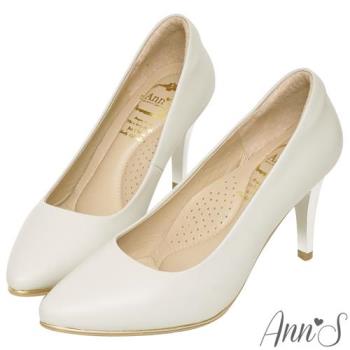 Ann’S優雅韻味-頂級小羊皮夾心電鍍銀跟尖頭鞋-米白