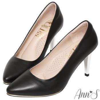Ann’S優雅韻味-頂級小羊皮夾心電鍍銀跟尖頭鞋-黑
