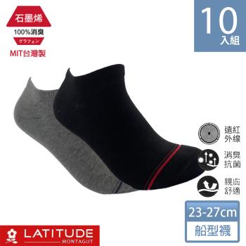 【MONTAGUT夢特嬌】MIT台灣製石墨烯遠紅外線消臭船型襪-黑/灰兩色-10雙組(MT-S2101)