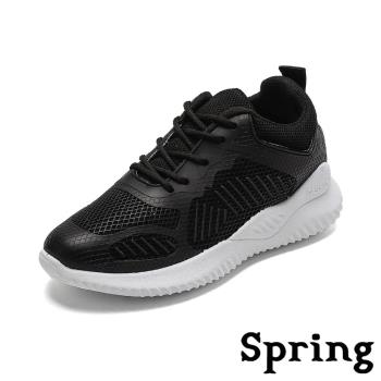 【SPRING】運動鞋 休閒運動鞋 /透氣網面拼接時尚厚底休閒運動鞋 黑