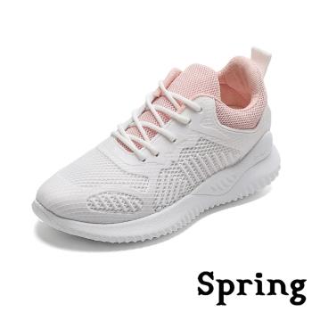 【SPRING】運動鞋 休閒運動鞋 /透氣網面拼接時尚厚底休閒運動鞋 白