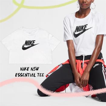 Nike 短版上衣 NSW Essential 白 黑 女款 短袖 寬版 純棉 Logo 大勾 基本款 休閒 BV6176-100 [ACS 跨運動]