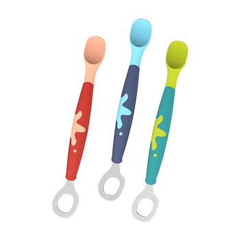 Colorland-幼兒副食品研磨刮泥湯匙 雙頭不鏽鋼刮勺 矽膠湯匙