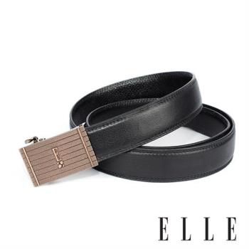 【ELLE HOMME】品牌自動扣皮帶(黑)-金色水平底線大E款
