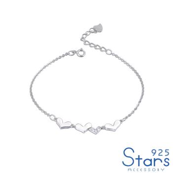【925 STARS】純銀925微鑲美鑽可愛愛心造型手鍊 造型手鍊 美鑽手鍊