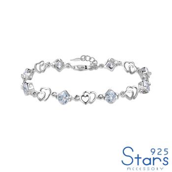 【925 STARS】純銀925縷空愛心極簡方塊美鑽造型手鍊 造型手鍊 美鑽手鍊 (2款任選) 