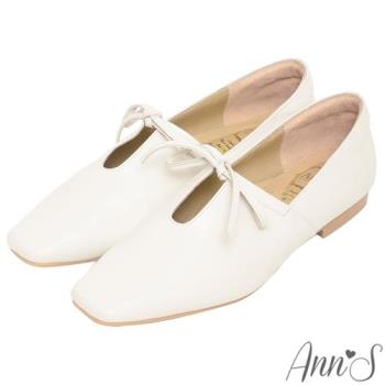 Ann’S超柔軟綿羊皮-芭蕾蝴蝶結2.0顯瘦小方頭平底便鞋-白