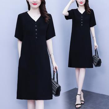 麗質達人 - 9393黑色簡約短袖洋裝