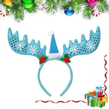 摩達客耶誕派對-冰藍亮片大鹿角髮箍