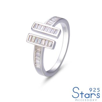 【925 STARS】純銀925時尚方晶鋯石T字造型開口戒戒指 造型戒指