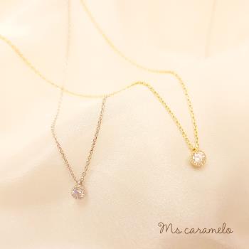 【焦糖小姐 Ms caramelo】925純銀 單顆鋯石項鍊 (K白&K黃 2選1)