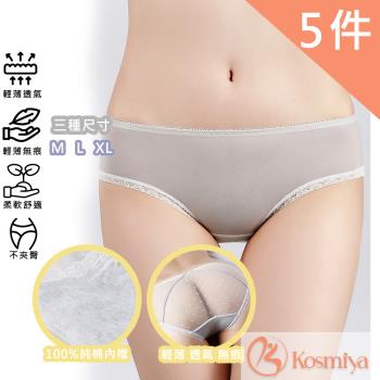 Kosmiya-薄款透明交叉網紗低腰冰絲內褲-5件組 (M/L/XL)