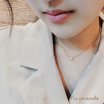 【焦糖小姐 Ms caramelo】925純銀 經典六爪鋯石項鍊 (K黃款)