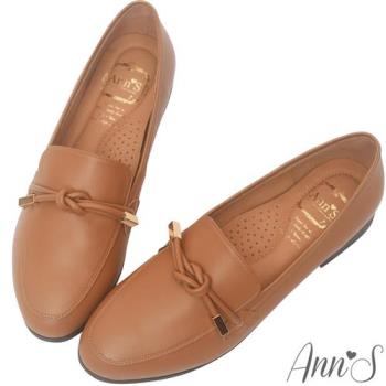 Ann’S知性文藝-雙結柔軟綿羊皮紳士平底鞋-棕(版型偏大)