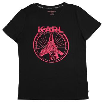 KARL LAGERFELD 卡爾 巴黎鐵塔亮片圖案棉質短T恤.黑