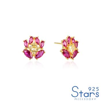 【925 STARS】純銀925粉色水晶花卉意象造型耳環 造型耳環 
