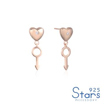 【925 STARS】純銀925微鑲鋯石愛心鑰匙造型耳環 造型耳環 