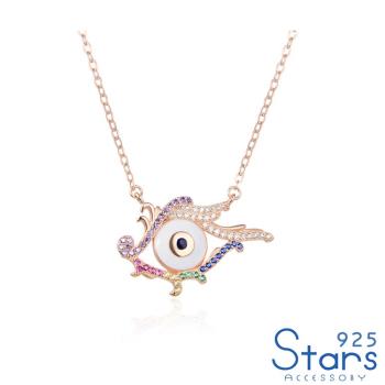 【925 STARS】純銀925閃耀彩色美鑽惡魔之眼造型項鍊 造型項鍊 美鑽項鍊