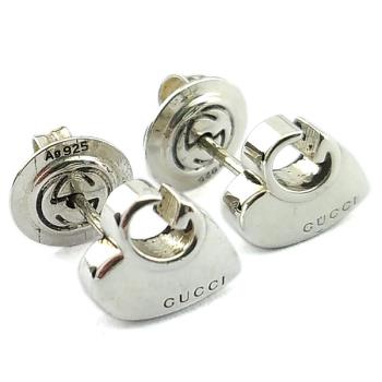 九五成新展示品半價出清-GUCCI 925純銀-立體雕刻G字愛心造型耳環