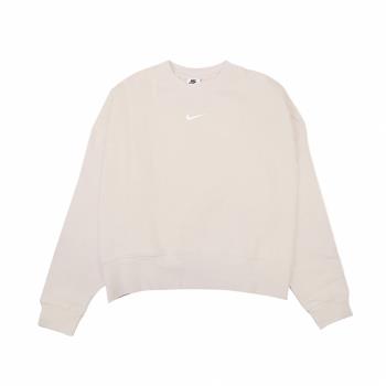 Nike 大學T Essentials Sweatshirts 女款 NSW 超寬鬆 短款 落肩 厚針織 米 DJ7666-219