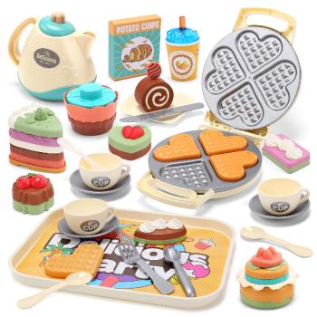 CUTE STONE 兒童仿真鬆餅機與小蛋糕切切樂套裝玩具23件組
