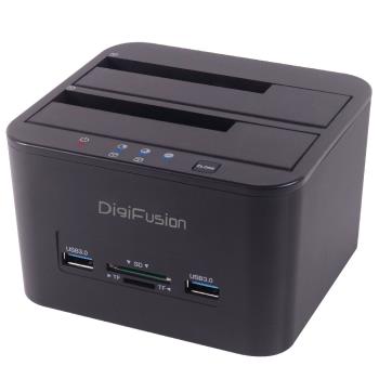 DigiFusion 伽利略 CRU-015 雙SATA 硬碟座 含 讀卡機 + USB 3.1 Gen 1 HUB 2 埠 (硬碟對拷功能)